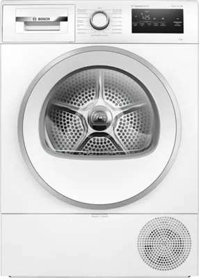 A front view of a white Bosch Serie 4 dryer.
