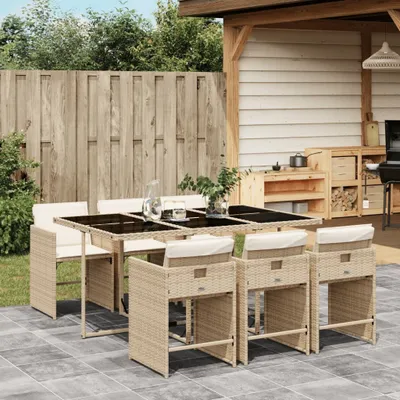 Productafbeelding van Maison Exclusive - Tuinset voor de tuin, 7-delig, met kussens, beige, van polyrotan