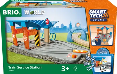 Produktbild von BRIO World 33975 Zvuková myčka aut s dílnou - příslušenství k dřevěné železnici BRIO - interaktivní hračka doporučená od 3 let