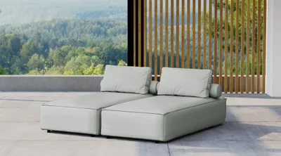 Produktbild von Chaiselongue Sezlong Liege 2er-Set SUMMER wetterfester Stoff NXL Hellgrau