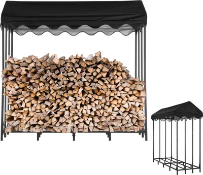 Image de Rack à bois, 185 x 70 x 185 cm Rack à bois métallique, housse imperméable, noir