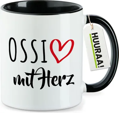 Produktbild von Huuraa Kaffeetasse Ossi mit Herz 330ml Schwarz Keramik Kaffeebecher Geschenkidee
