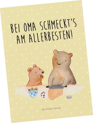 Produktbild von Mr. & Mrs. Panda Postkarte Oma Backen - Gelb Pastell - Geschenk, Ansichtskarte, Großmutter Kekse, Kochen, Fotokarte, Muttertag, Grußkarte, Postkarten, Bären