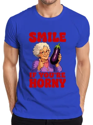 Produktbild von Smile If You're Horny Oma Aubergine Witzig Statement Sarkasmus Herren T-Shirt, Blau, XL