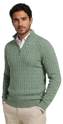 Produktbild von Gant gestrickter Half-Zip-Pullover grün normale Passform Baumwolle
