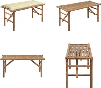 Immagine prodotto di vidaXL Panca da giardino pieghevole con cuscino 118 cm in bambù - Panca da giardino - Panca da giardino - Panca da patio - Panche da patio