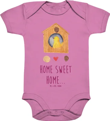 Produktbild von Mr. & Mrs. Panda Strampler Baby Vogelhaus Home 6. - 12. Monat - Bubble Gum Pink - Geschenk, Umzug, Kurzarmbody, babykleidung body, Einteiler, Lustige Sprüche, Sweet, Haus