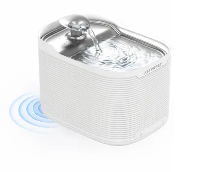 Produktbild von AstroPet Katzenbrunnen Kabellos 2,5L Trinkbrunnen mit Bewegungsmelder – 5200mAh Akku bis zu 40 Tage,Edelstahl Trinkschale – Leiser Katzentrinkbrunnen