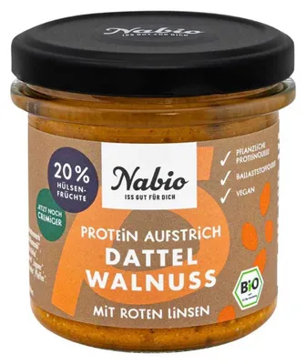 Produktbild von Protein Aufstrich - Dattel Walnuss mit Roter Linse 135g