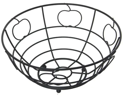 Runde Metall-Obstschale mit schwarzen Äpfeln, 24 x 12 cm