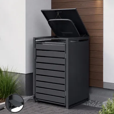 Immagine prodotto di Copertura per bidoni della spazzatura HWC-Q75, box per bidoni della spazzatura, coperchio con pedale in metallo 116x68x89 cm 35 kg ~ antracite