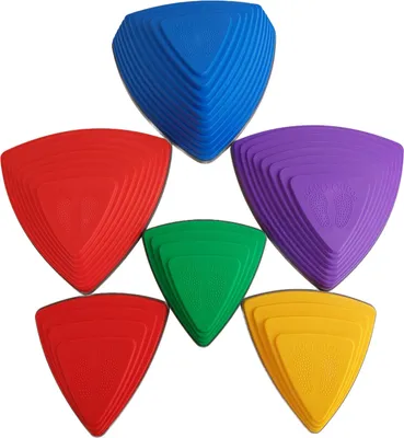 A collection of colorful stepping stones arranged in a circular pattern.