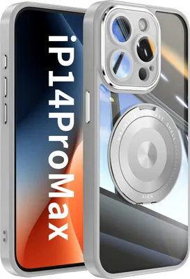 Produktbild von Handyhülle für iPhone 14 Pro Max Transparent Militärschutz mit Magnetring Ständer und Kameraabdeckung Grau