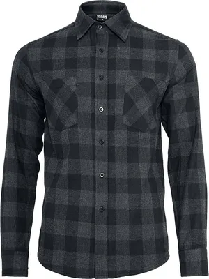 Produktbild von Urban Classics Langarmhemd Herren Checked Flanell Shirt schwarz/grau XL