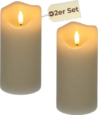 Produktbild von 2er Set Led Echtwachskerzen Elektrische Kerzen flackernd Kerzen batteriebetrieben Kerzen elektrisch Led Wachskerzen mit Timer 7,5 x 15 cm