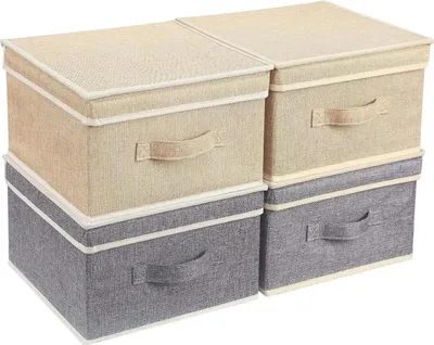 Produktbild von BrilliantJo Faltbare Aufbewahrungsboxen mit Deckel und Griff, Set in Grau und Beige 33,5x31,75x17,5 cm