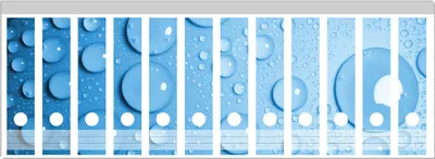 Produktbild von Wallario Ordnerrücken Sticker, selbstklebend für breite Ordner, 12 Stück, Motiv Wassertropfen auf Blau