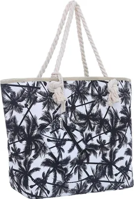 Produktbild von Große Strandtasche Shopper mit Reißverschluss - Palmen weiß-schwarz