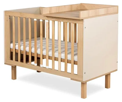 Produktbild von Wickelaufsatz für Babybett 120x60 cm | Weiße Wickelplatte für Gitterbett | Platzsparender Wickeltischaufsatz | Stabile Wickelstation für Babys (Buche)