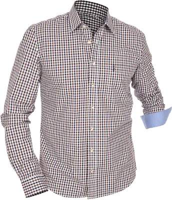 Produktbild von Langarmhemd im traditionellen Trachtenstil mit blau-braunem Karomuster LF670-CO