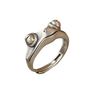 Produktbild von Handgefertigter Froschring, polierte Legierung, verstellbarer offener Ring, 3D-glatte Oberfläche, poliert, leicht, individueller Fingerschmuck