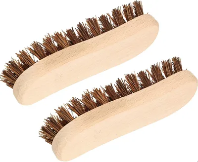 Immagine prodotto di KOTARBAU® Set di 2 spazzole abrasive Forma a S Manico in legno da 180 mm con setole naturali Spazzola di pulizia Spazzola abrasiva per pavimenti in zone difficili da raggiungere