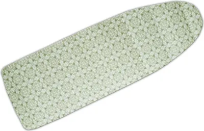 An ironing board cover with a geometric pattern, shown from a diagonal angle against a white background.