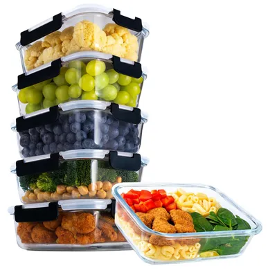 Produktbild von Aviro Frischhaltebehälter Glas – 6 Stück – Meal Prep Behälter – Gefrierschrank-, Mikrowellen- und of