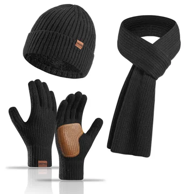 Produktbild von Set aus 3 Dicken Winteraccessoires für Damen: Mütze, Schal und Handschuhe
