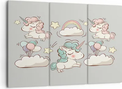 Produktbild von Bild auf Leinwand - Leinwandbild - Wolke Tapete Einhorn Ballon - 105x70cm - Wand Bild - Wanddeko - Leinwanddruck - Bilder - Kunstdruck - Wanddekoration - Leinwand bilder - Wandkunst - CE105x70-2859