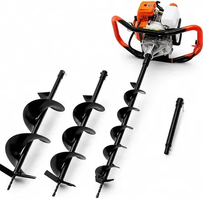 Productafbeelding van 52cc benzinemotor aardeboor, 1,9 kW. Benzine aardeboor voor de tuin, met 3 boorpunten. Enkelcilinder, 2-takt, luchtgekoeld, geschikt voor tuinonderhoud
