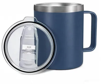 Image de Gobelet isotherme en acier inoxydable de 360 ml avec anse, gobelet réutilisable pour café "à emporter", couleur bleue