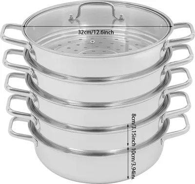 Image de Cuiseur vapeur, design empilable, configuration à 5 niveaux, 32 cm