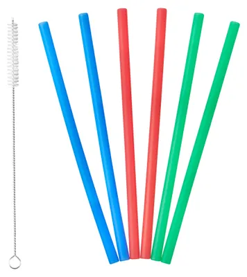 Silikon-Strohhalme 20 cm, 6er-Set mit Reinigungsbürste