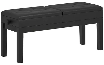 Produktbild von Klavierbank Doppelsitz höhenverstellbar 48 bis 58 cm Kunstleder Kautschukholz-Beine mit Stauraum Schwarz 105 x 37 cm