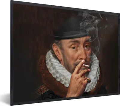Produktbild von MuchoWow® Gerahmtes Poster Wilhelm von Oranien - Adriaen Thomasz - Zigaretten 40x30 cm - Poster mit Schwarzem Bilderrahmen Wandposter Rahmen Foto Bilder - Kunstposter - Wanddekorationen