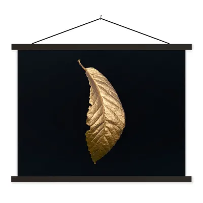 Produktbild von MuchoWow® Textilposter Blätter - Luxus - Gold - Schwarz - Natur 150x113 cm mit holzfarbenen Rahmen - Poster
