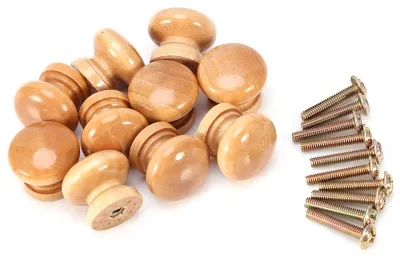 Image de 10 poignées en bois naturel, pour meubles, armoires de cuisine, tiroirs, placards, boutons de porte (L 33 mm)