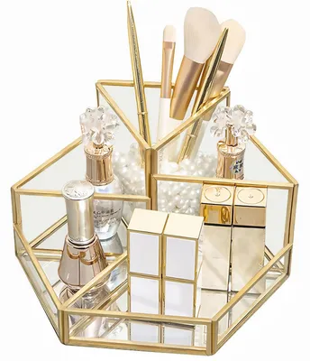 Produktbild von Make-up-Organizer, Kosmetik-Organizer mit Glaspinselhalter, Schminktisch-Organizer für Lippenstift, Hautpflegeprodukte, Eyeliner und Augenbrauenstift.