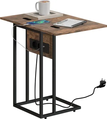 Image de Canapé Table d'Appoint - Table de Rangement - Plateau Pliable - Station de Chargement - Marron