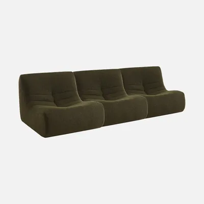 Produktbild von sweeek - 3er-Set modulierbare 1-Sitzer Sessel mit strukturiertem Bouclé-Bezug - Dunkelkhaki