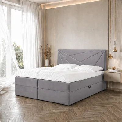 Zdjęcie produktu dla Łóżko kontynentalne dwuosobowe TEO 3 – łóżko o wymiarach 120 x 200 cm z materacem typu Bonell, z pojemnikiem na pościel i nakładką. (Szare)