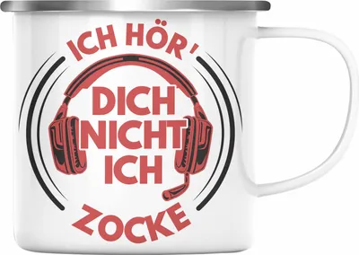 Produktbild von Trendation - Zocker Emaille Tasse Geschenk Ich Höre Dich Nicht Ich Zocke Gamer Geschenkidee Lustiger Spruch Gaming (Silber)