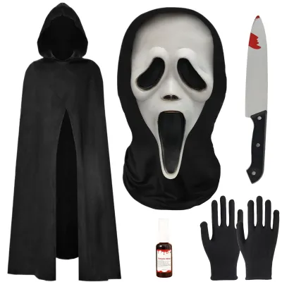 Produktbild von Halloween Kostümset Ghostface Maske, Einheitsgröße, Horror Maske für die Halloween-Party