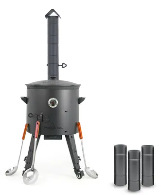 Produktbild von Utschak Feuerofen Ø 44 cm + Gusseisen-Kasan 16 l, Ø 46,5 cm, runder Boden + Küchenzubehör, Usbekischer Kochtopf aus Gusseisen