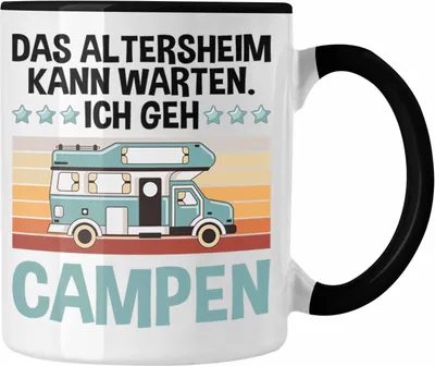 Produktbild von Trendation - Wohnwagen Camper Tasse Geschenke Wohnmobil für Männer Campingwagen Geschenkidee Zubehör Camping Opa Oma Rentner Lustig Grafik Altersheim kann warten (Schwarz)