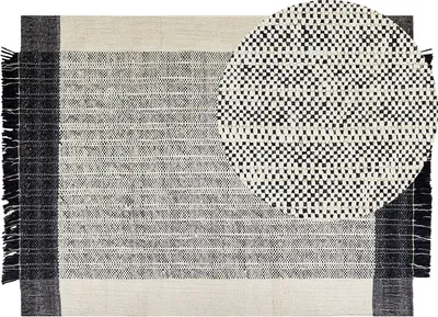 Zdjęcie produktu dla BELIANI Dywan biało-czarny wełna bawełna 160 x 230 cm ręcznie pleciony prostokątny z frędzlami
