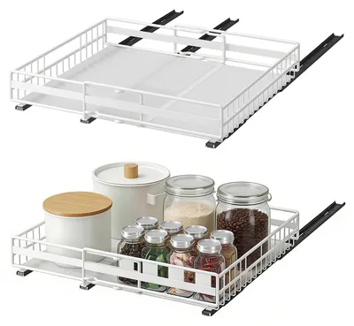 Image de Lot de 2 tiroirs de cuisine - Panier de rangement coulissant - Largeur réglable de 32 à 51 mm et de 31 à 49 mm - À monter - Blanc