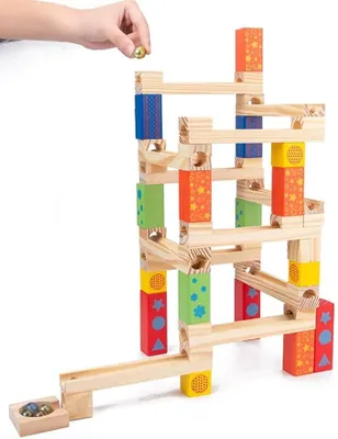Imagen del producto de Juego de construcción de pistas de canicas de madera Montessori