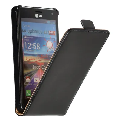 Produktbild von PhoneNatic Kunst-Lederhülle kompatibel mit LG Optimus 4X HD P880 - Flip-Case schwarz + 2 Schutzfolien